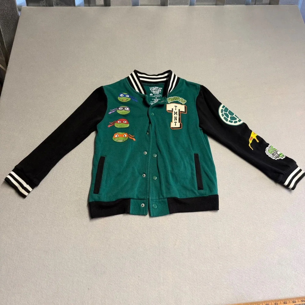 Nickelodeon TMNT Mutant Mayhem Kids Green Varsity Jacket Snap Front Small